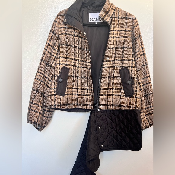 GANNI Plaid Tech  Wool Blend Coat - Picture 11 of 16